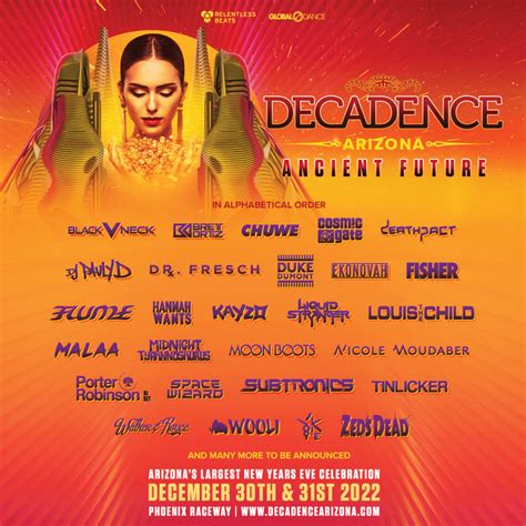 Decadence az - Known for its massive NYE celebration in Colorado, Decadence is preparing to host another huge festival on December 30th and 31st outside Phoenix, Arizona.The two-night spectacular boasts a ...